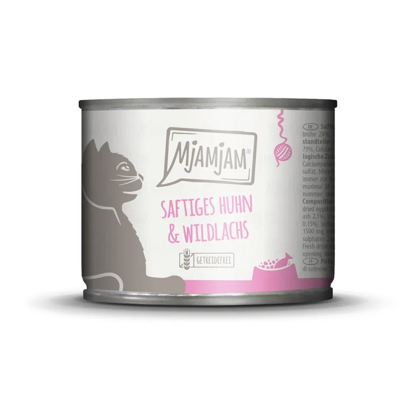 Sparpaket 24 x 200 g Mjamjam Saftiges Huhn mit Wildlachs Katzen Nassfutter Super-Preis